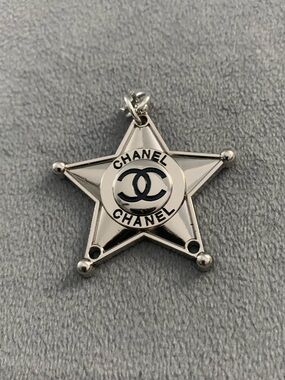 Upcycled  Silver Star Pendant with Black Logo